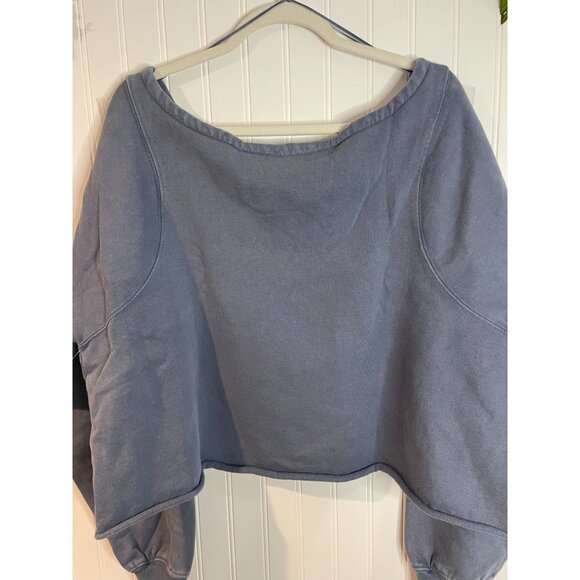 Free People Movement S/P Blue Cropped Pullover Sweatshirt100%Cotton Long Sleeve - Picture 8 of 15